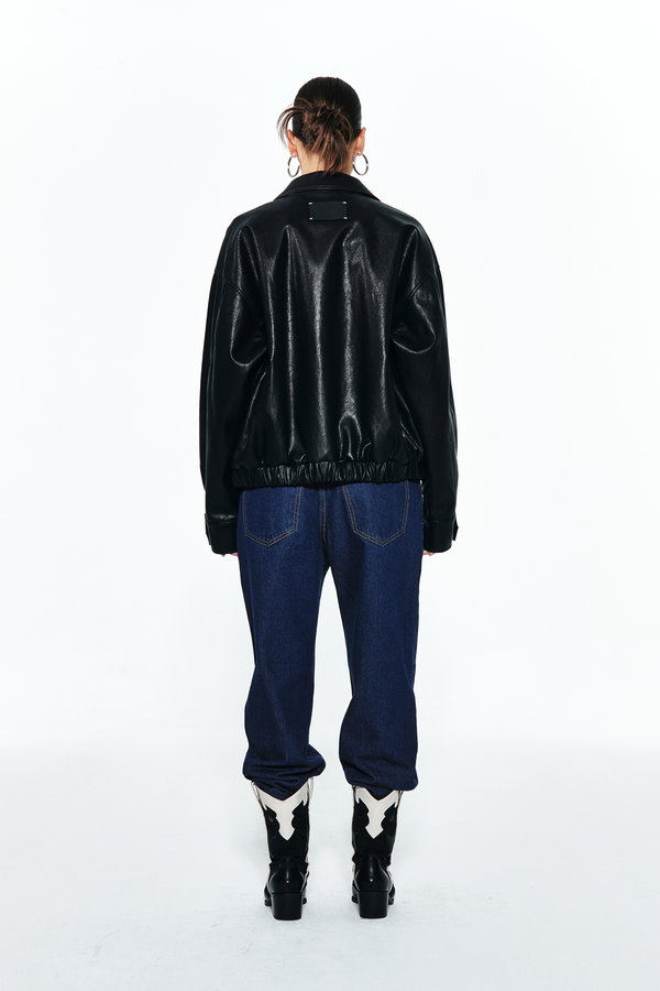 Deinet - Faux-Leather Bomber Banded Jumper (Black) product image 3 | TRAB K-Fashion Australia