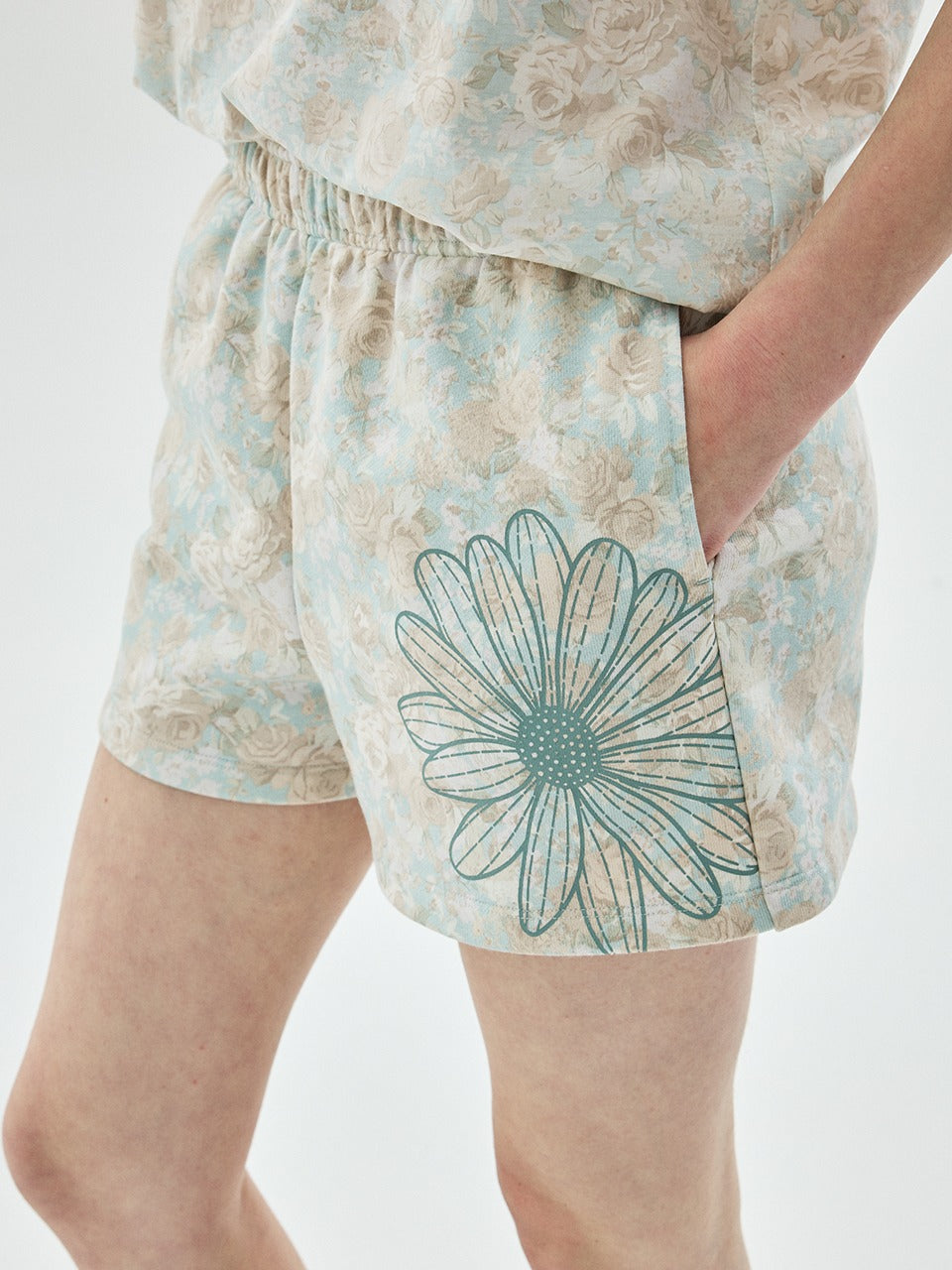 Mardi Mercredi - Sweat Shorts Fleur Flower (Mint Mint) product image 1 | TRAB K-Fashion Australia