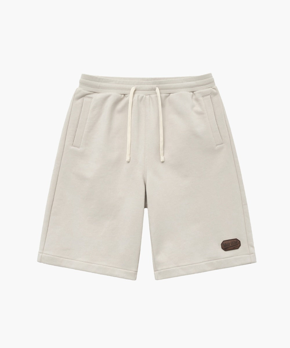 Marithe & Francois Girbaud - Leather Patch Sweat Half Pants (Beige) product image 1 | TRAB K-Fashion Australia