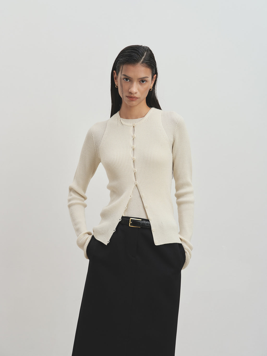 Tonywack - Button Ribbed Sleeveless Cardigan (Ivory) product image 4 | TRAB K-Fashion Australia