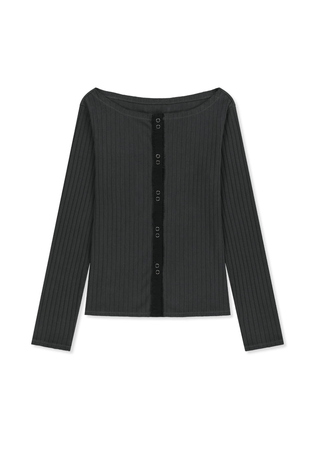 Matin Kim - Vintage Washed Ribbed Snap Top (Black) product image 1 | TRAB K-Fashion Australia