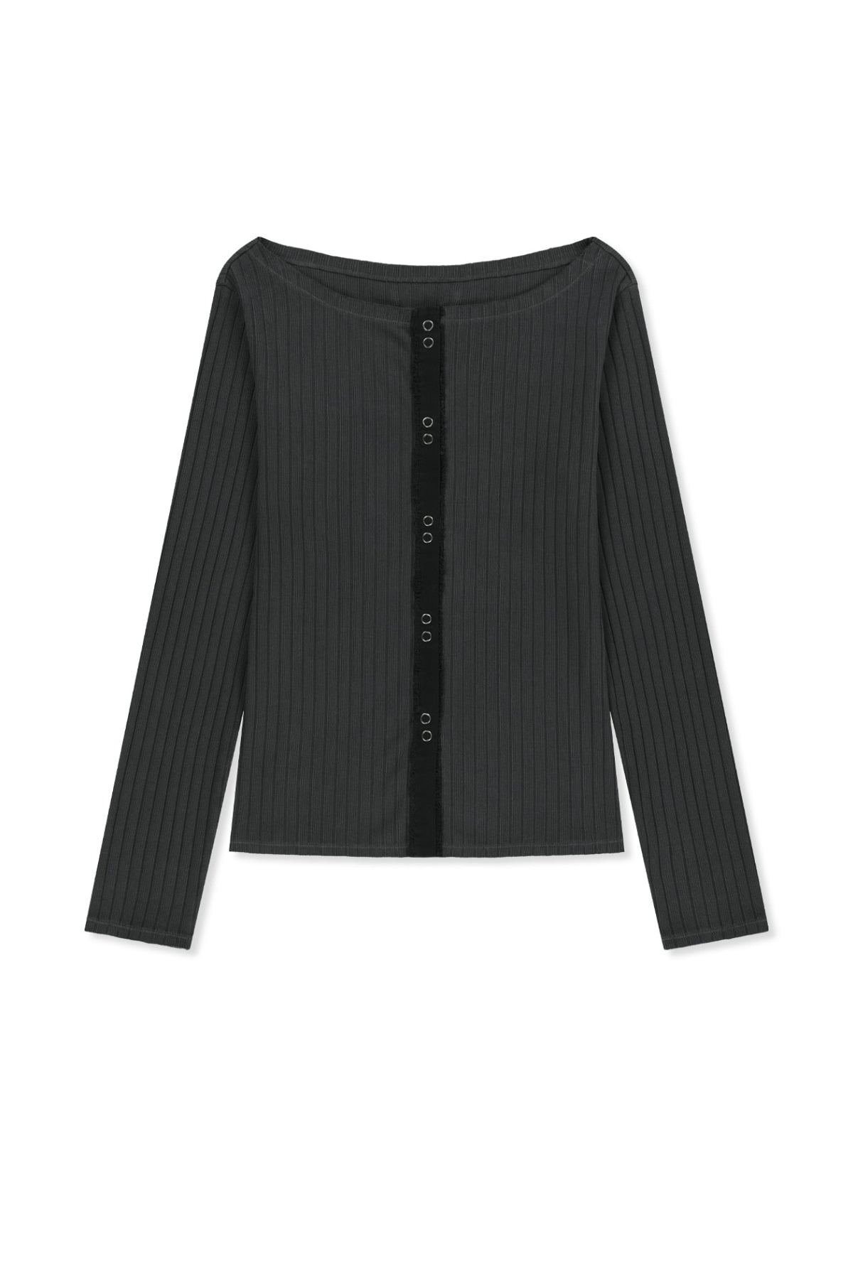 Matin Kim - Vintage Washed Ribbed Snap Top (Black) product image 1 | TRAB K-Fashion Australia