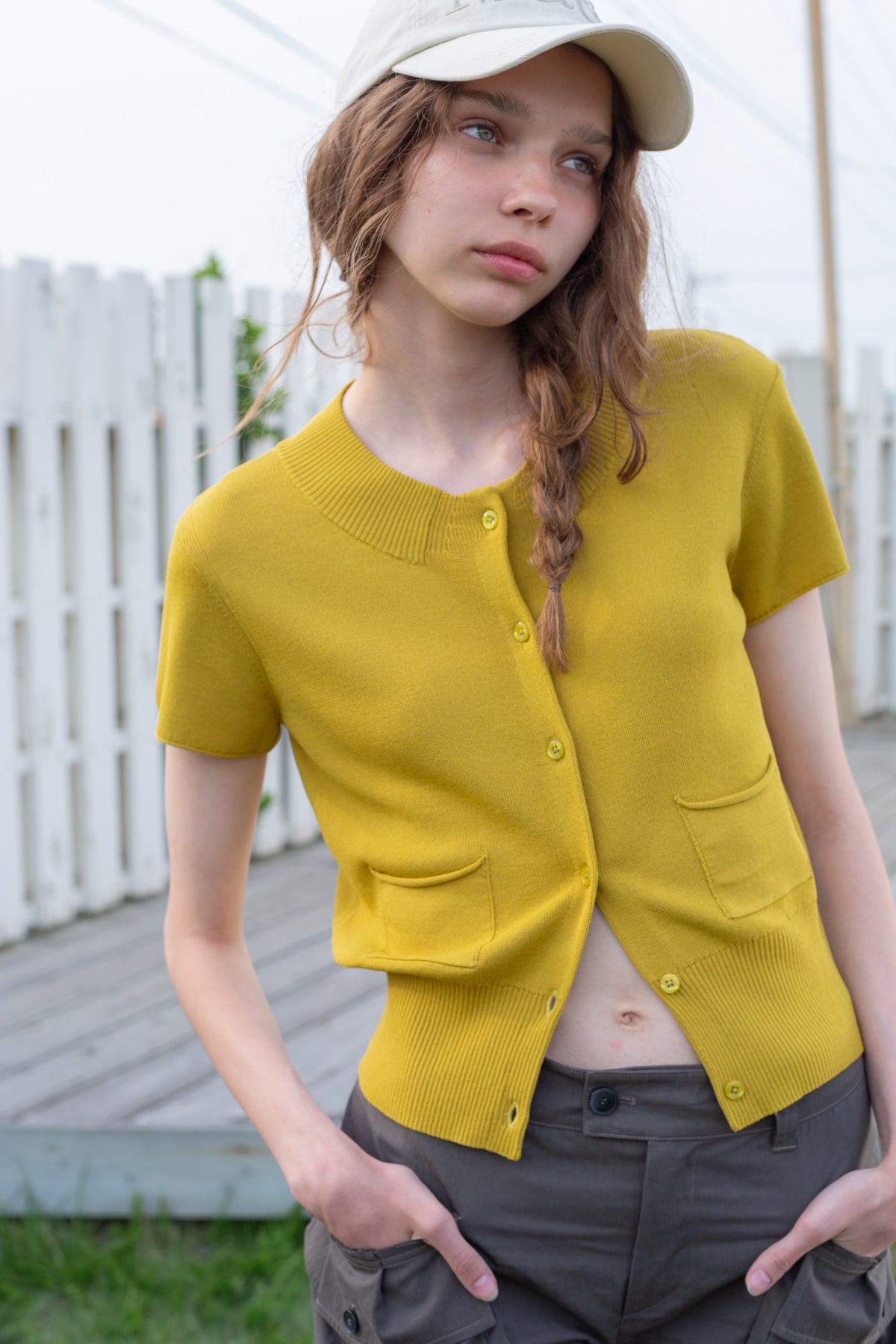 Matin Kim - Pocket Point Half Cardigan (Olive) product image 10 | TRAB K-Fashion Australia