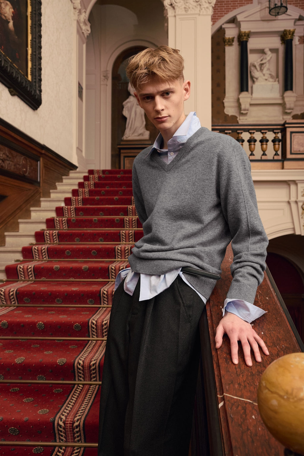 STU - Pin Tuck V-neck Knit (Grey) product image 14 | TRAB K-Fashion Australia