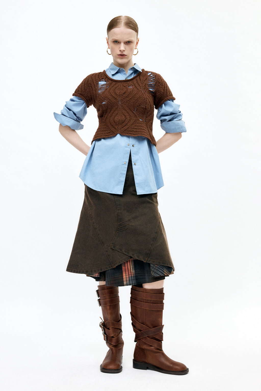 Andersson Bell - Custom Flare Layered Skirt (Sunset Brown) product image 3 | TRAB K-Fashion Australia