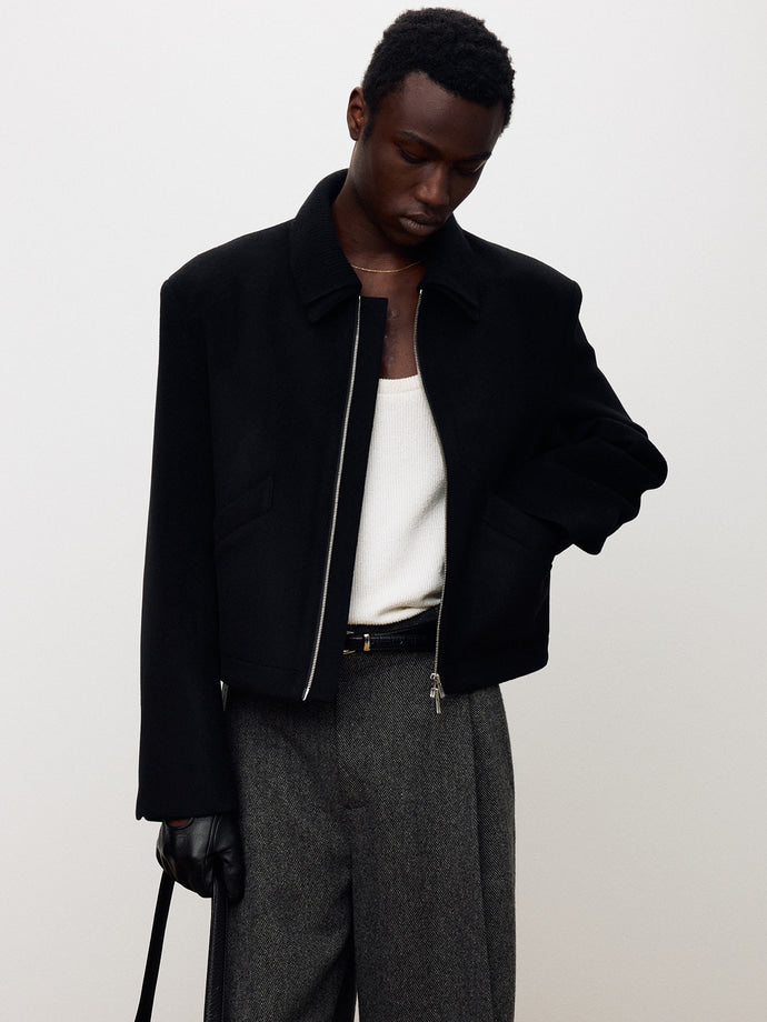 Tonywack - Detachable Knit Collar Cropped Blouson (Black) product image 1 | TRAB K-Fashion Australia