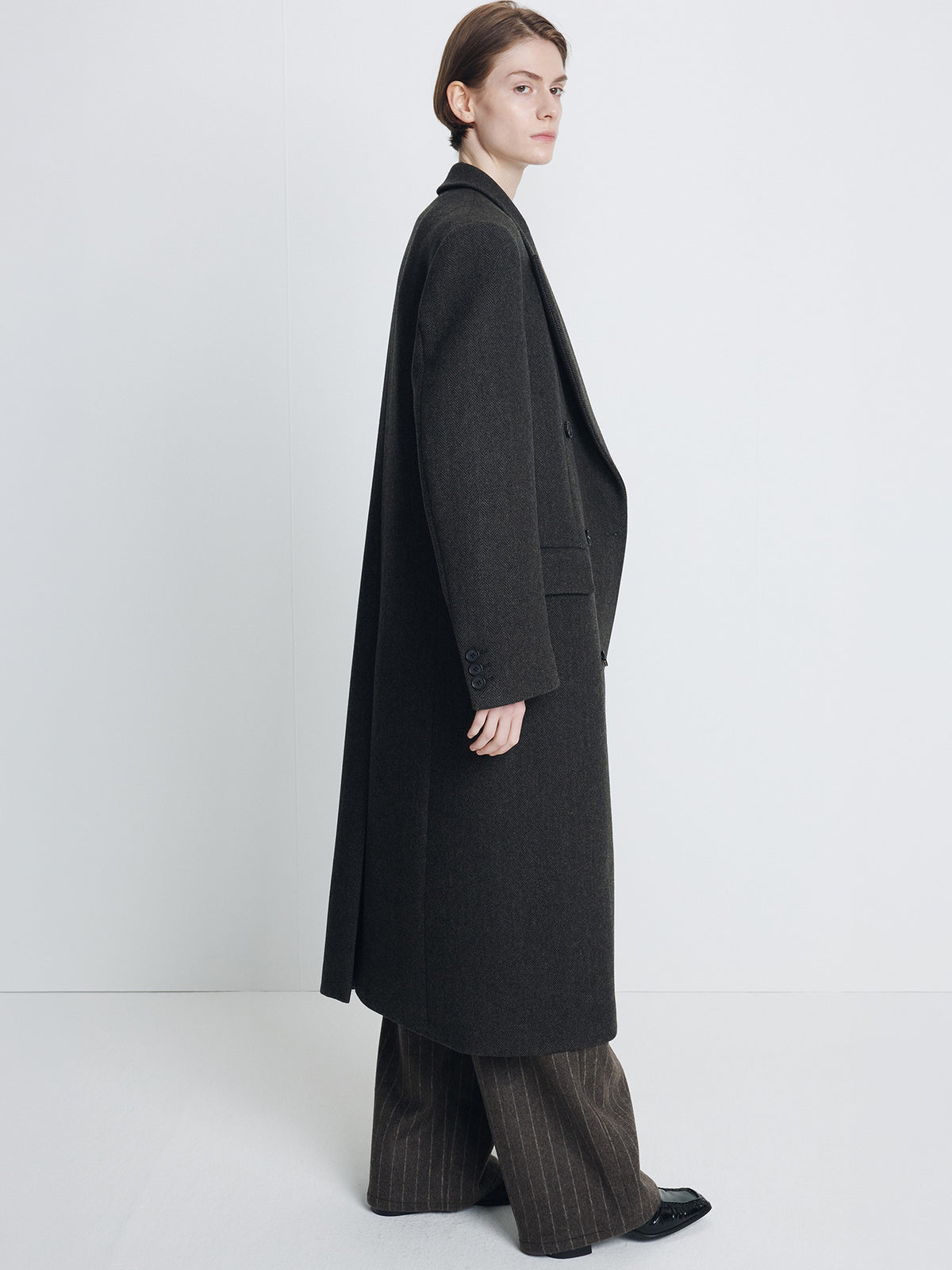 Tonywack - Herringbone Wool Double-Breasted Coat (Moss Brown) product image 2 | TRAB K-Fashion Australia
