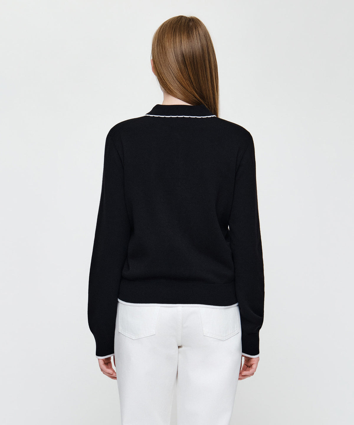 Marithe & Francois Girbaud - Small Classic Logo Collar Lace Trimming Cardigan (Black) product image 3 | TRAB K-Fashion Australia