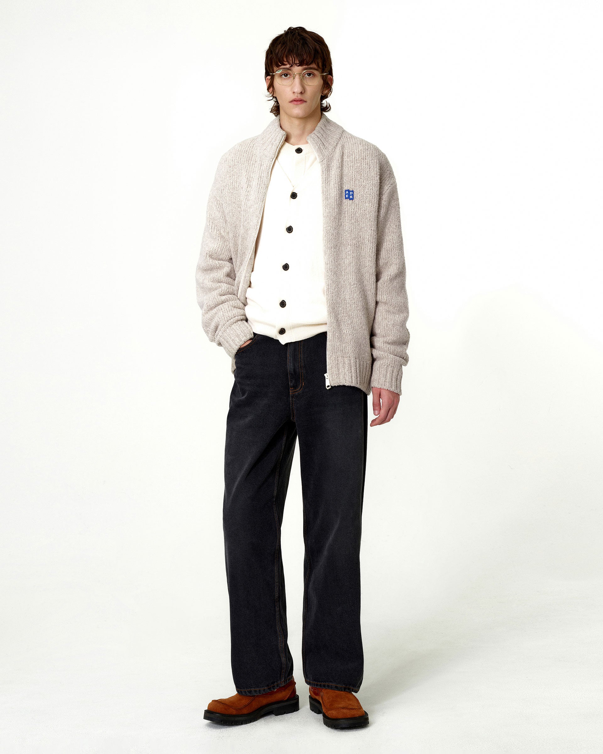 Ader Error - Sig; BL Tag knit zip-up 01 (Oatmeal) product image 1 | TRAB K-Fashion Australia