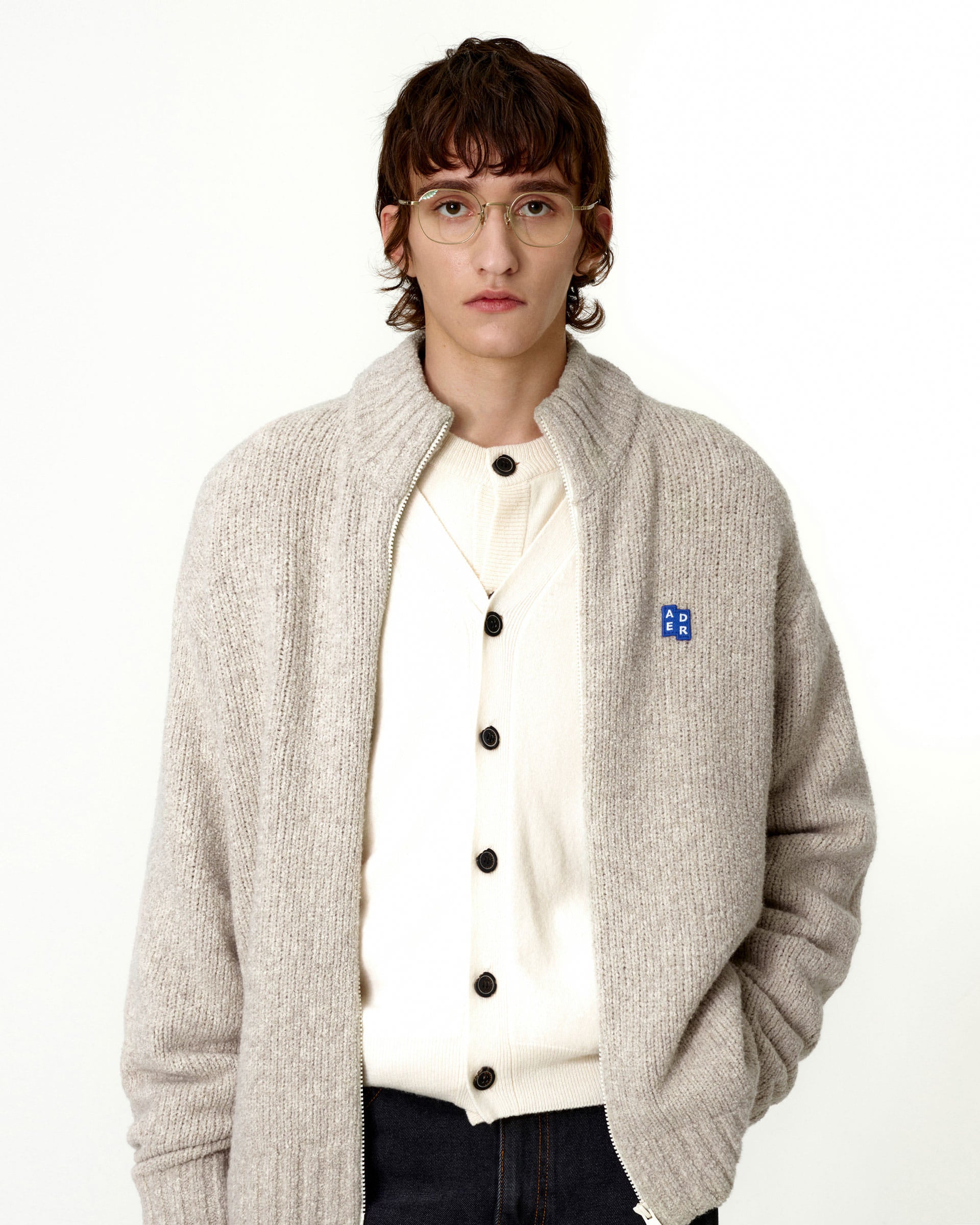 Ader Error - Sig; BL Tag knit zip-up 01 (Oatmeal) product image 2 | TRAB K-Fashion Australia