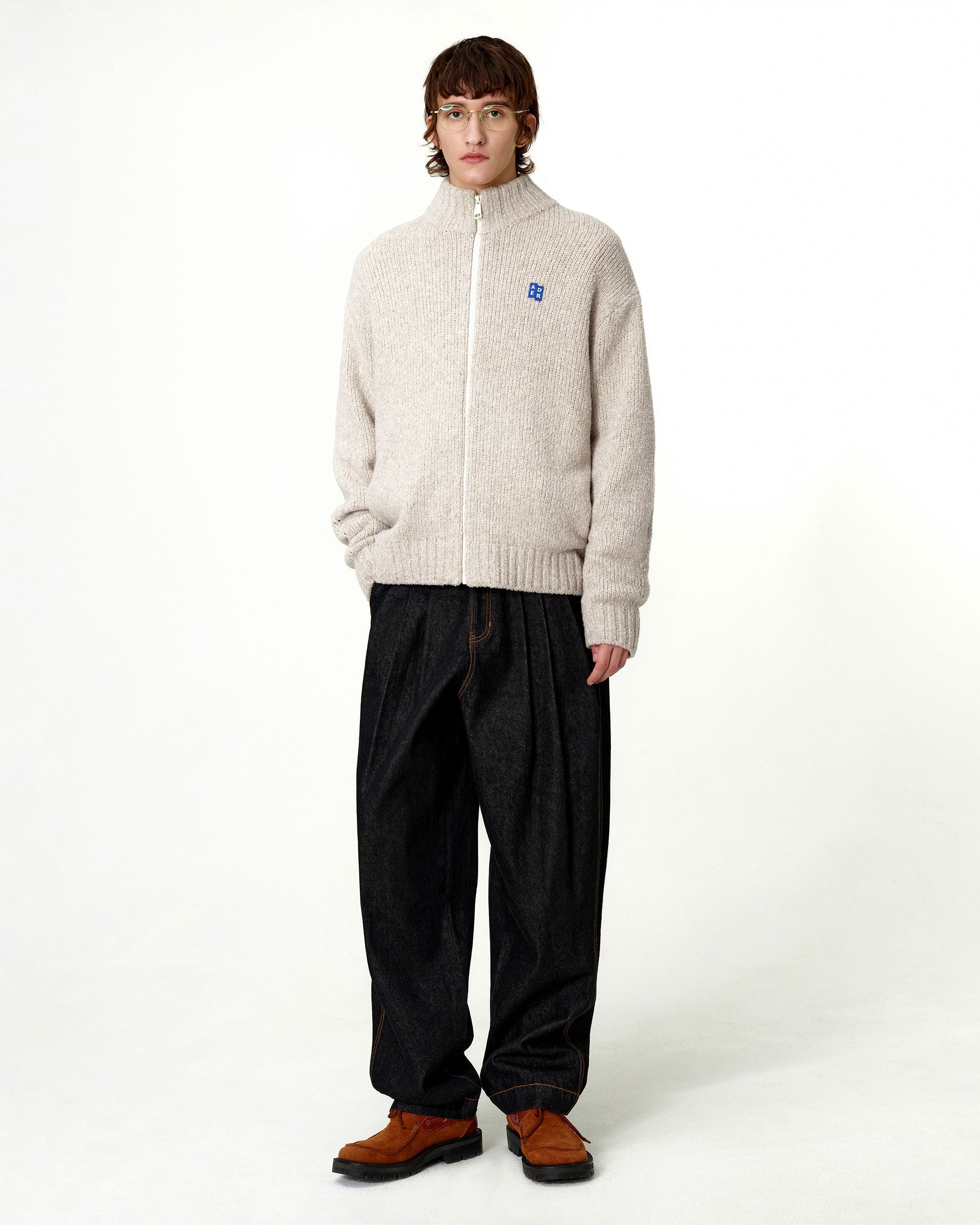 Ader Error - Sig; BL Tag knit zip-up 01 (Oatmeal) product image 3 | TRAB K-Fashion Australia
