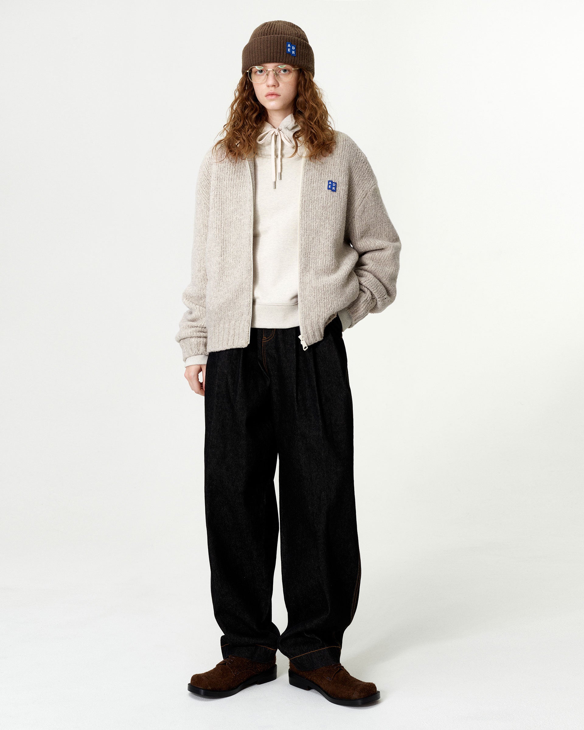 Ader Error - Sig; BL Tag knit zip-up 01 (Oatmeal) product image 1 | TRAB K-Fashion Australia