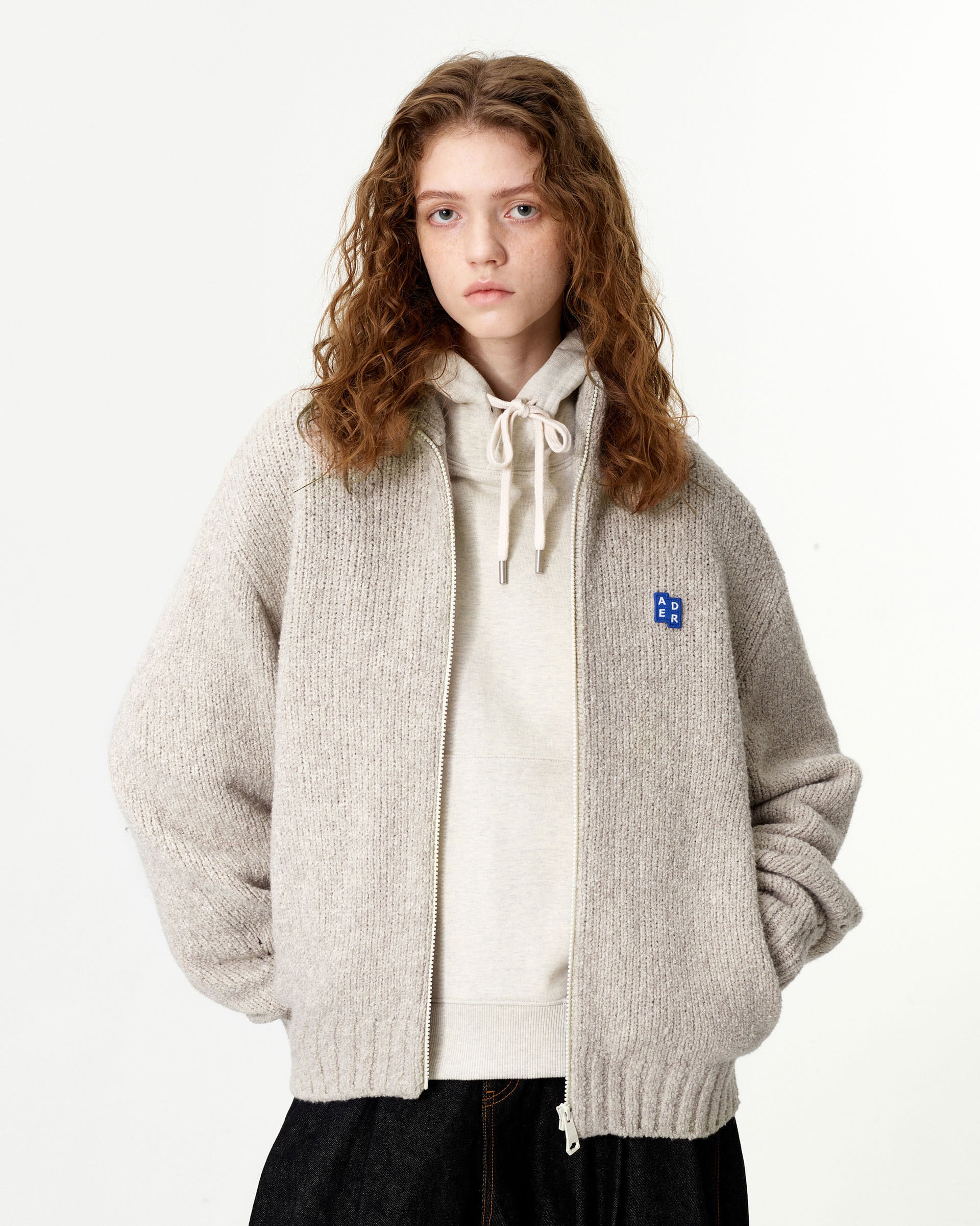 Ader Error - Sig; BL Tag knit zip-up 01 (Oatmeal) product image 2 | TRAB K-Fashion Australia