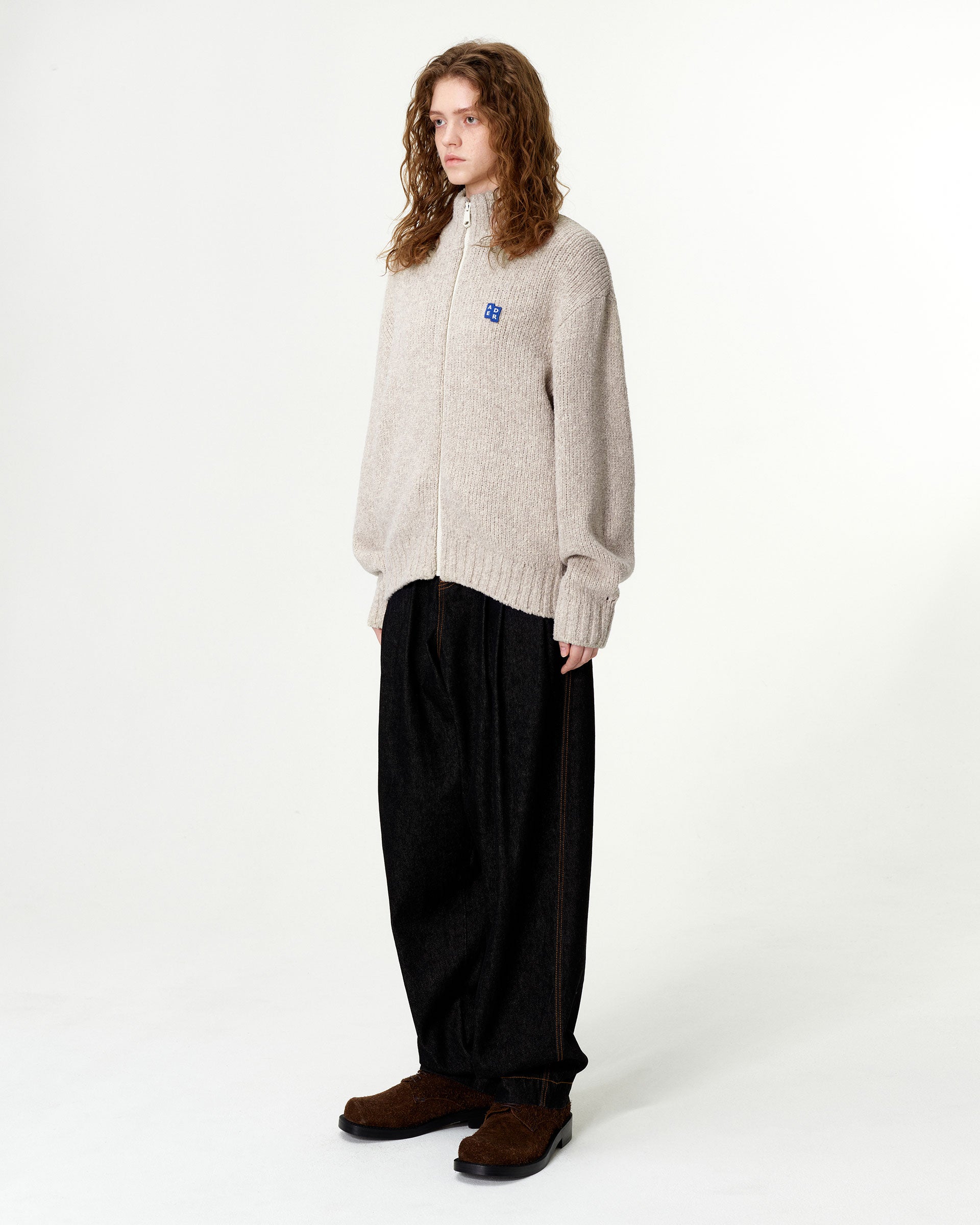 Ader Error - Sig; BL Tag knit zip-up 01 (Oatmeal) product image 3 | TRAB K-Fashion Australia