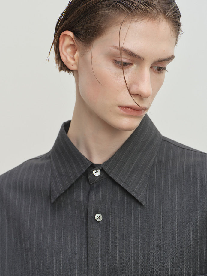 Tonywack - Wool Striped Relaxed Shirt (Grey Pinstripe) product image 6 | TRAB K-Fashion Australia