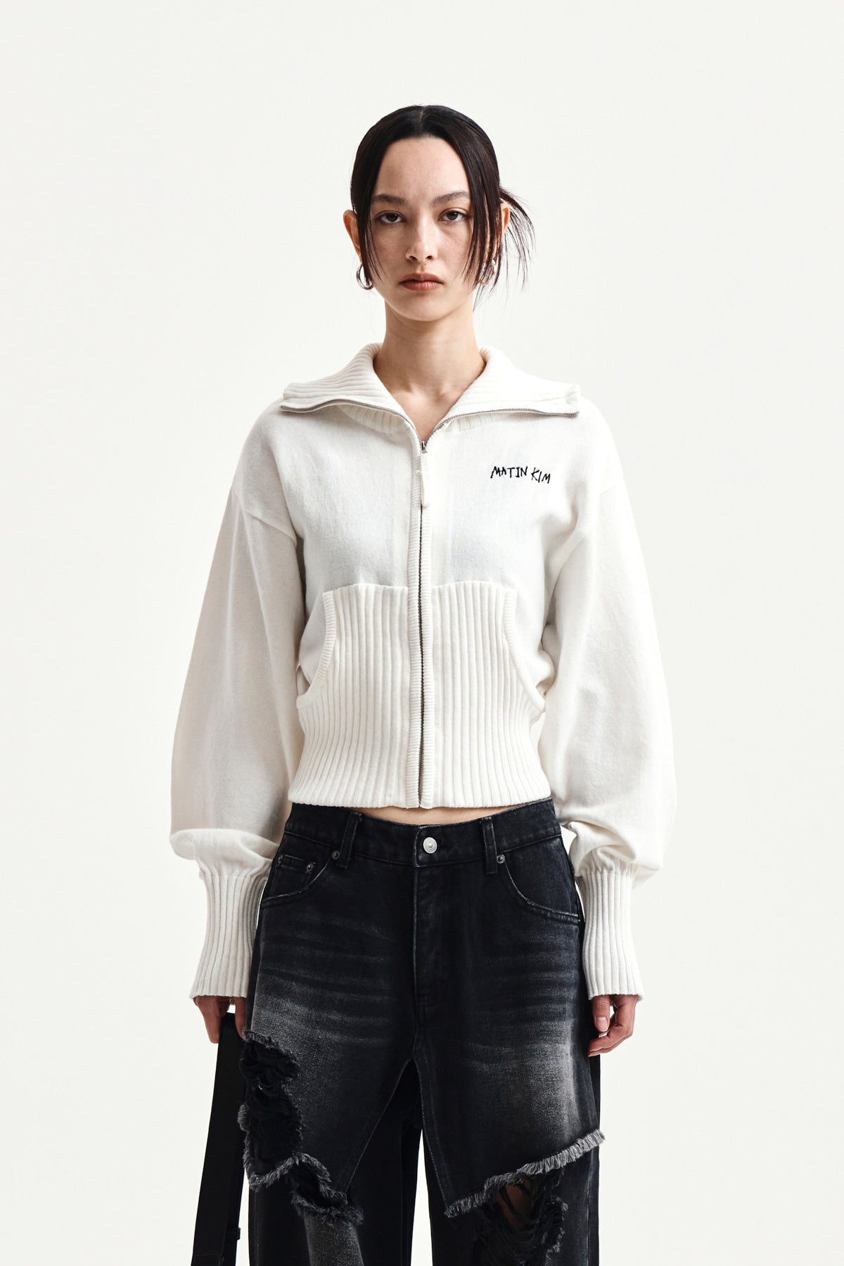 Matin Kim - High Neck Embroidered Logo Zip Up (Ivory) product image 5 | TRAB K-Fashion Australia