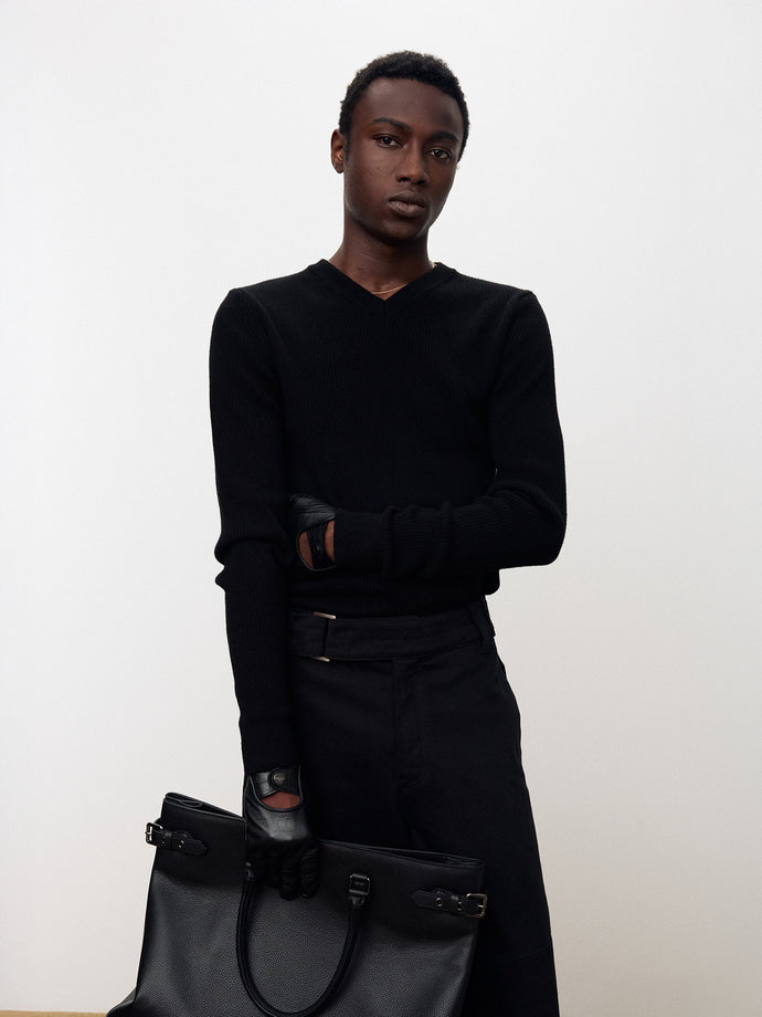 Tonywack - Super Fine Wool Ribbed V-Neck Sweater (Black) product image 4 | TRAB K-Fashion Australia