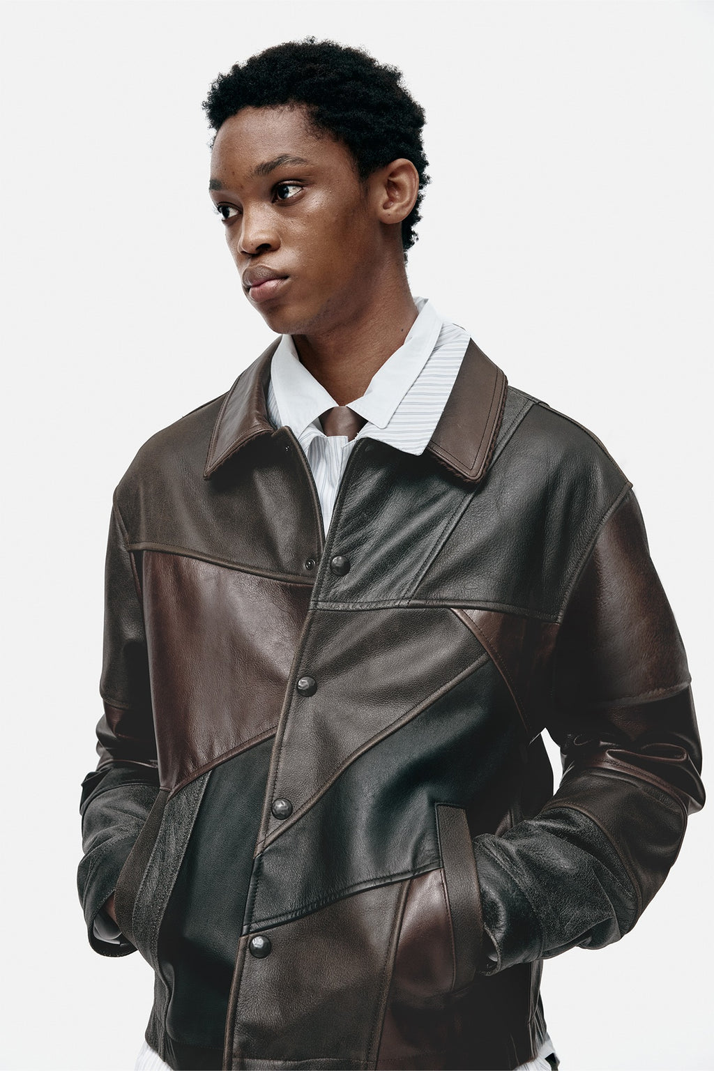 Andersson Bell - Unisex Patchwork Leather Jacket (Black/Brown) product image 1 | TRAB K-Fashion Australia