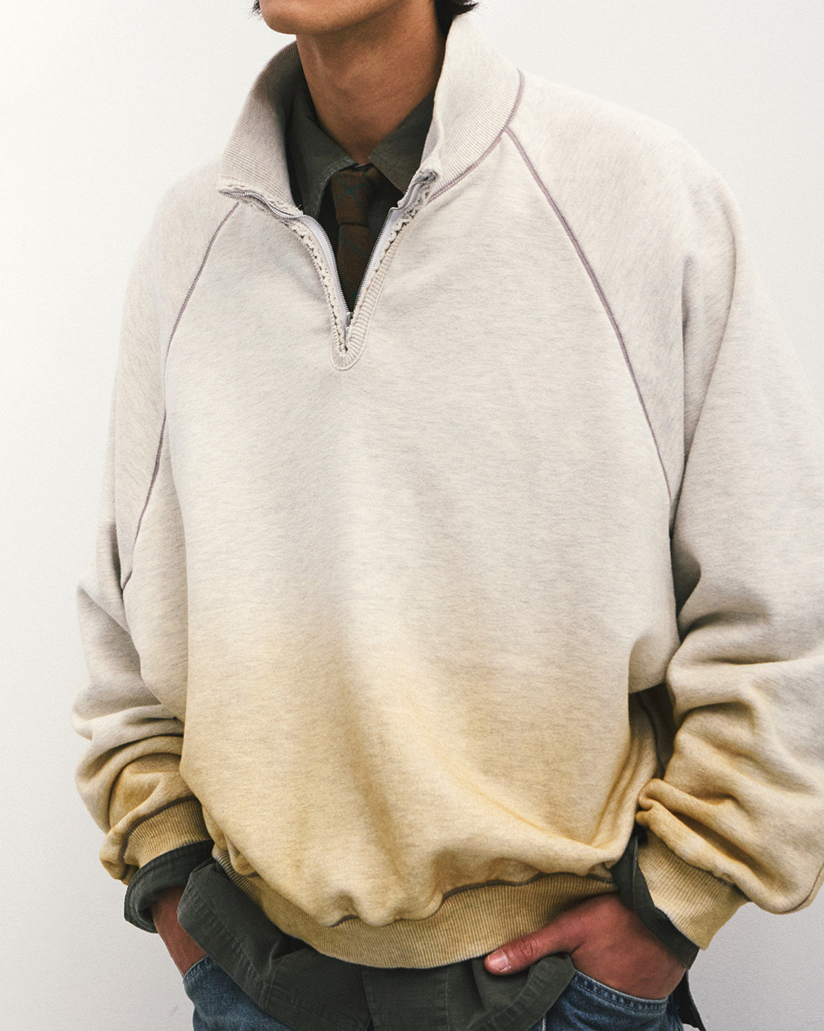 Eastlogue - Athletic Cut Out Zip-up Sweat (Oatmeal) product image 2 | TRAB K-Fashion Australia