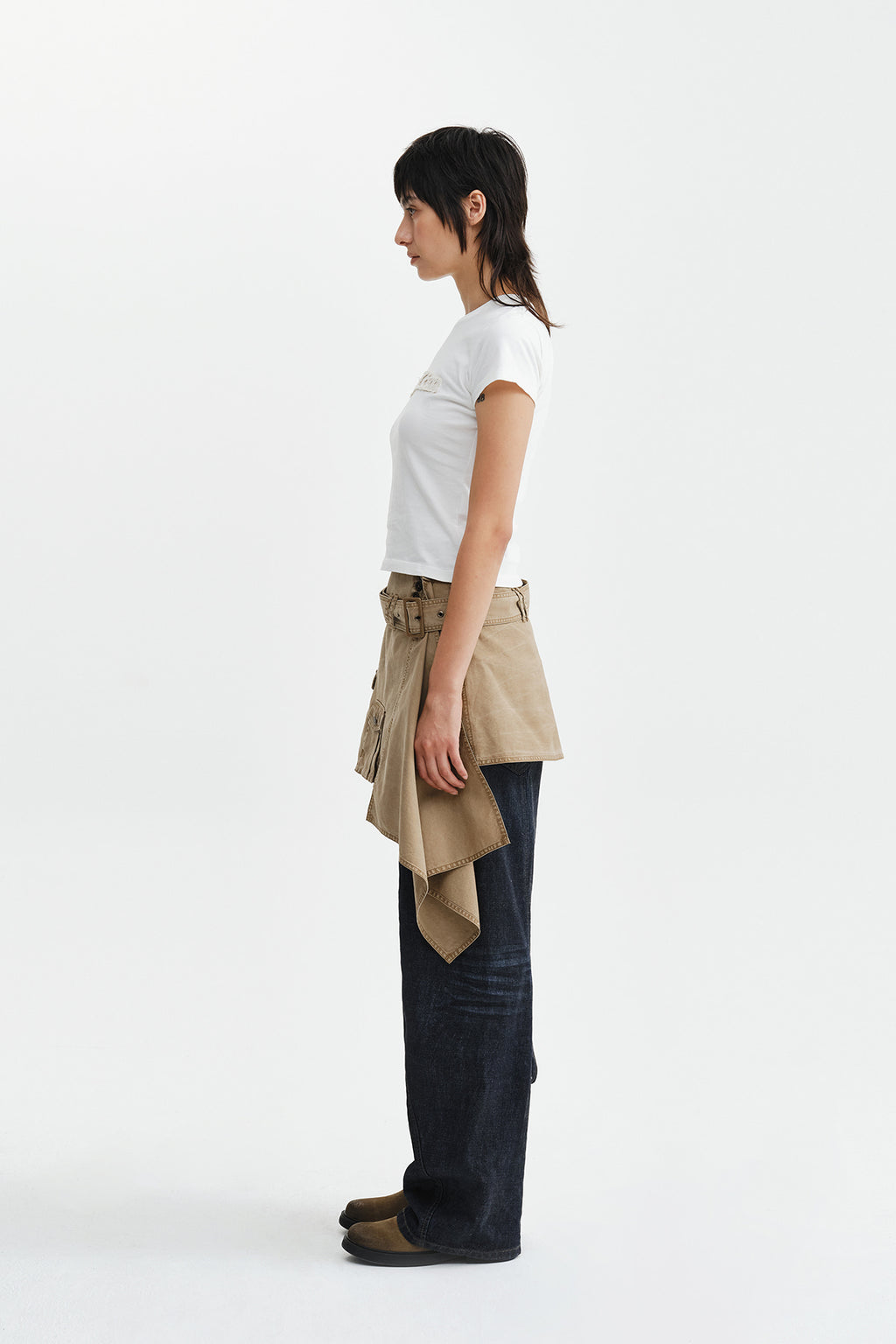 Matin Kim - Belted Layered Mini Skirt (Beige) product image 8 | TRAB K-Fashion Australia
