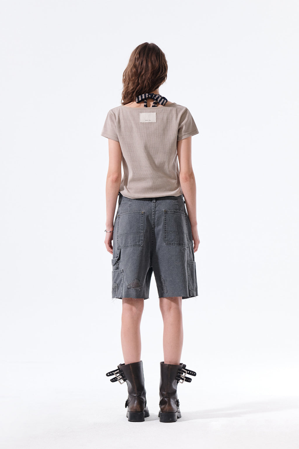 Matin Kim - Heringbone Raw Cut Denim Shorts (Grey) product image 9 | TRAB K-Fashion Australia