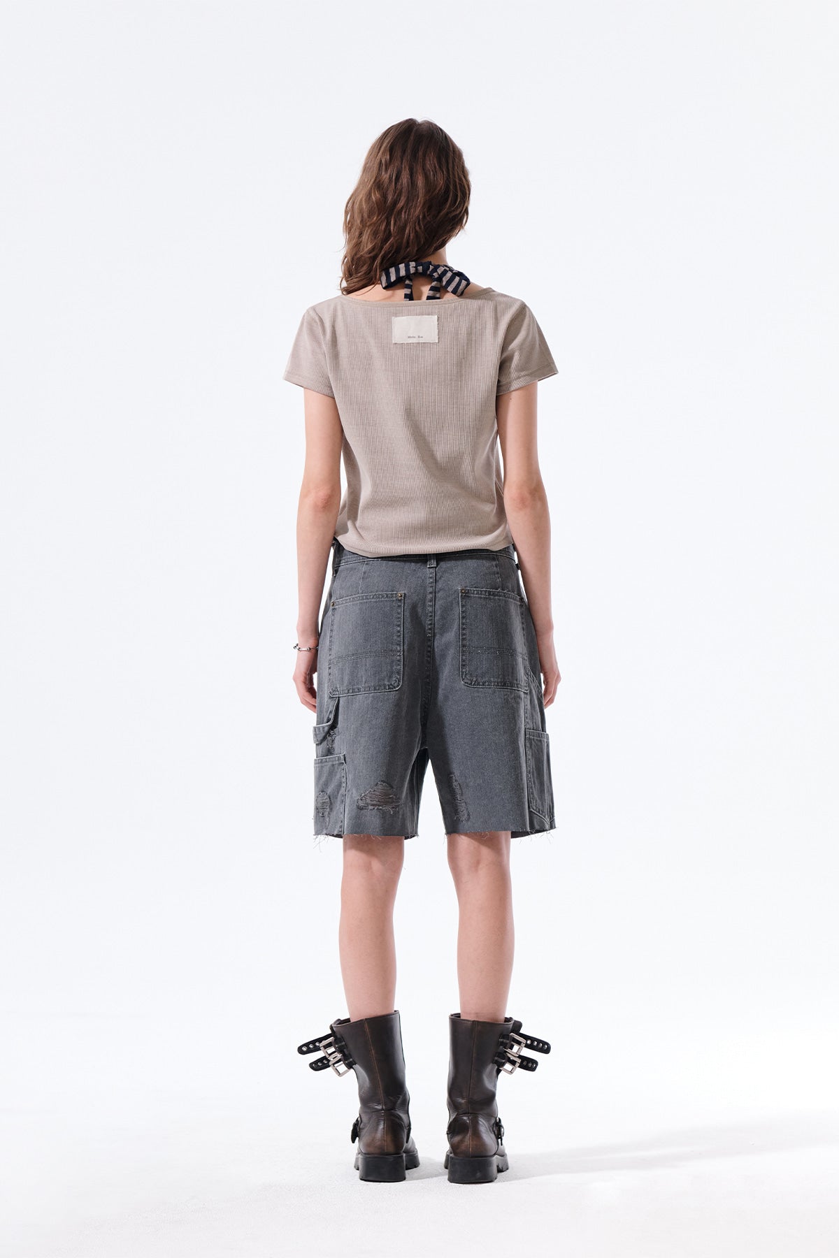 Matin Kim - Heringbone Raw Cut Denim Shorts (Grey) product image 9 | TRAB K-Fashion Australia