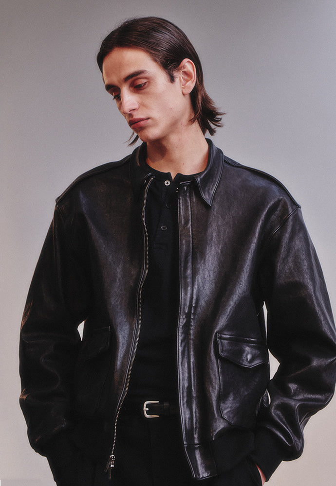 Art if acts - Washed Lambskin Leather A2 Jacket (Black) product image 2 | TRAB K-Fashion Australia