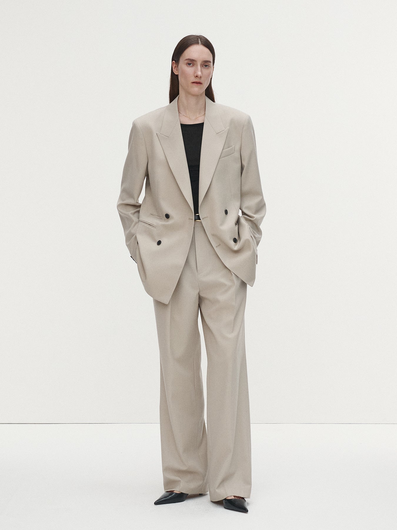 Tonywack - Wool Twill Double-Breasted Tailored Blazer (Ivory) product image 2 | TRAB K-Fashion Australia