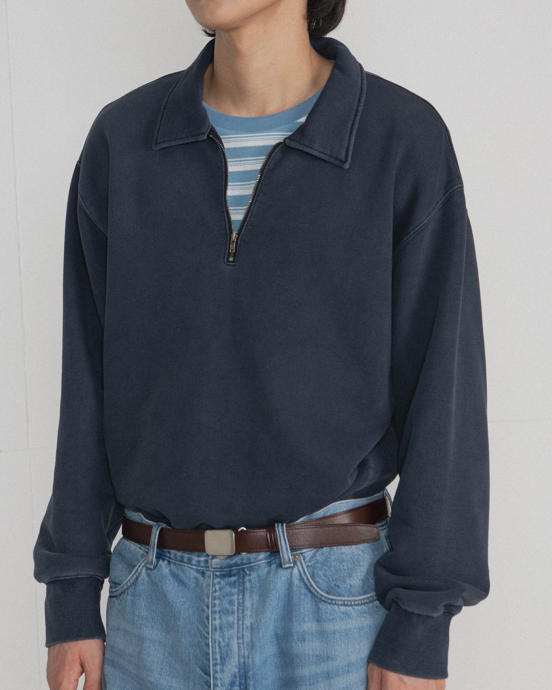 Brownyard - Washed Sweat Half Zip Up (Dark Navy) product image 4 | TRAB K-Fashion Australia