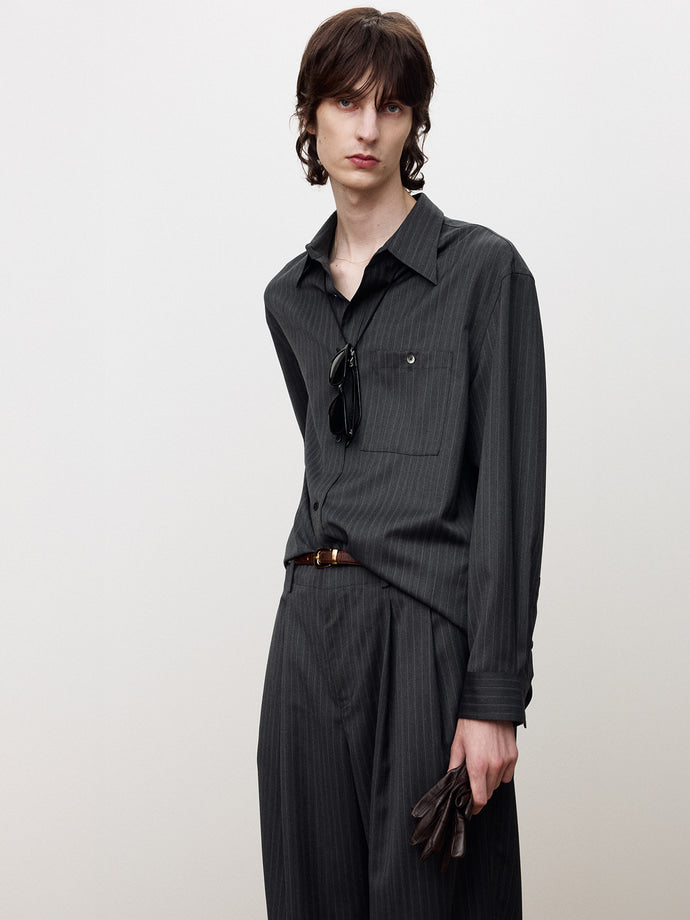 Tonywack - Wool Striped Relaxed Shirt (Grey Pinstripe) product image 5 | TRAB K-Fashion Australia