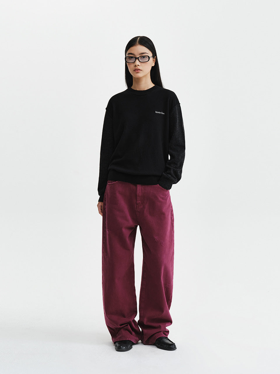 Matin Kim - Matin Waist Logo Wide Denim Pants (Purple) product image 10 | TRAB K-Fashion Australia