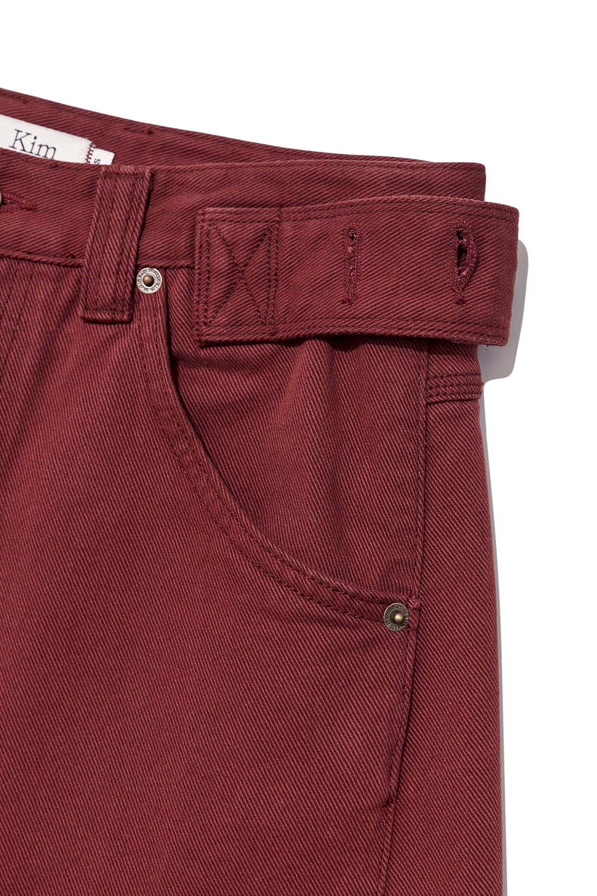 Matin Kim - Waist Buckle Curved Dying Denim Pants (Red) product image 4 | TRAB K-Fashion Australia