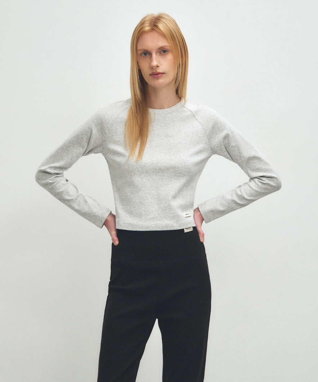 Marithe & Francois Girbaud - Basic Crop Long Sleeve (Light Heather Gray) product image 1 | TRAB K-Fashion Australia