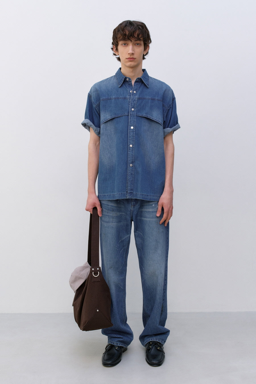 Insilence - Flash Half Denim Shirt (Washed Blue) product image 1 | TRAB K-Fashion Australia