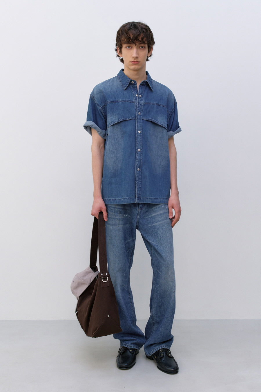 Insilence - Flash Half Denim Shirt (Washed Blue) product image 6 | TRAB K-Fashion Australia