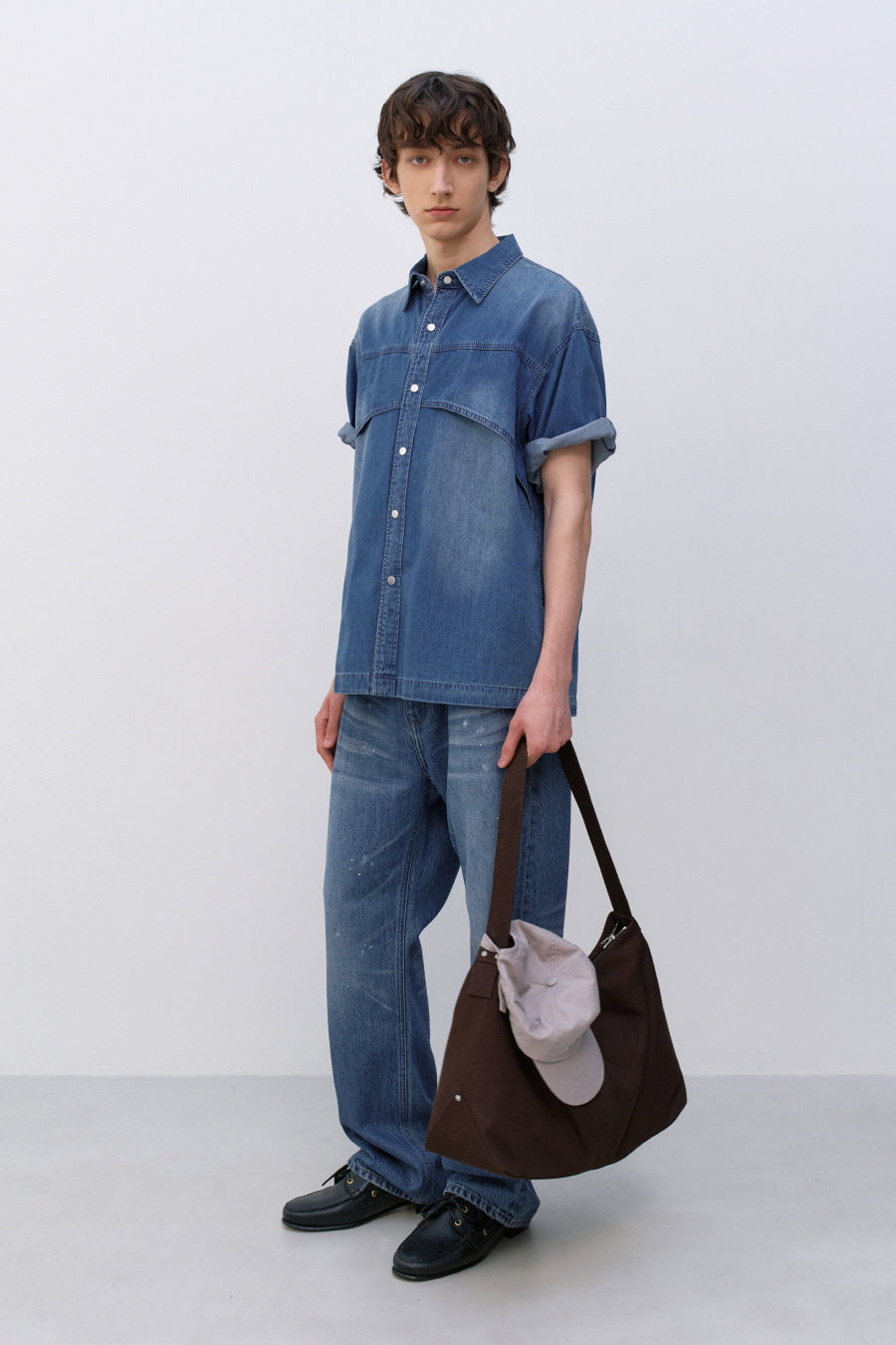Insilence - Flash Half Denim Shirt (Washed Blue) product image 3 | TRAB K-Fashion Australia