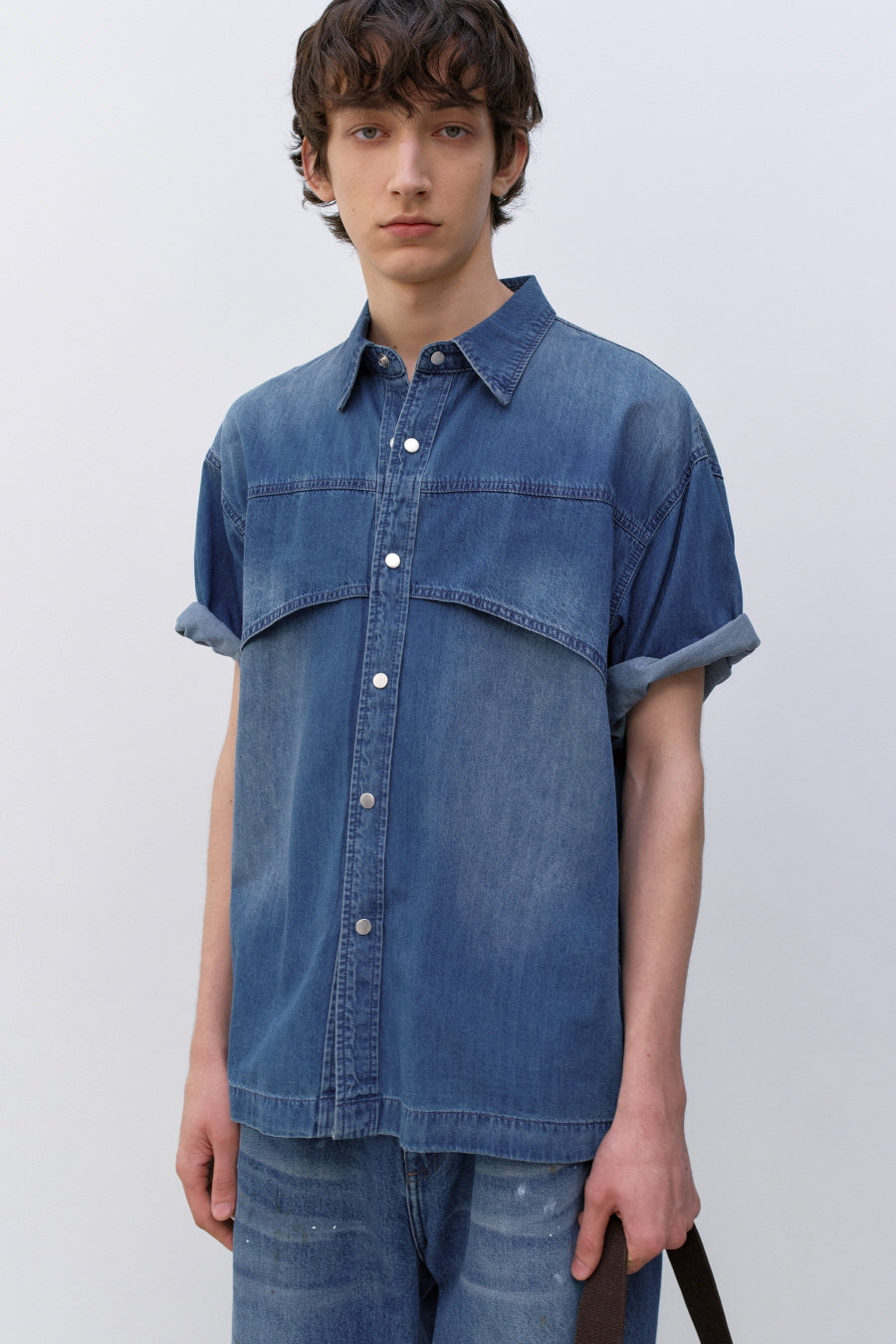 Insilence - Flash Half Denim Shirt (Washed Blue) product image 2 | TRAB K-Fashion Australia