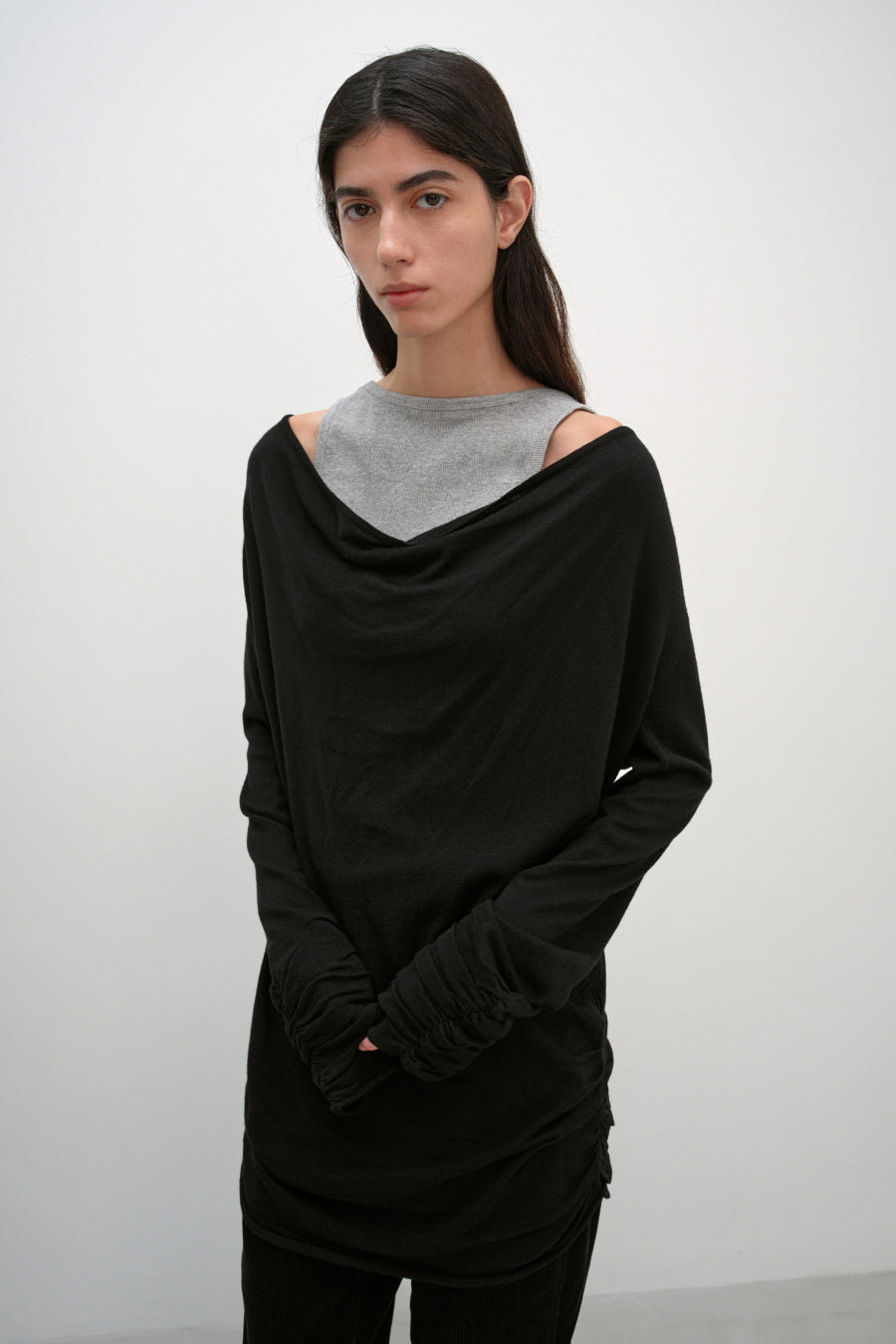 Insilence - Cowl Neck Shirring Pullover (Black) product image 1 | TRAB K-Fashion Australia