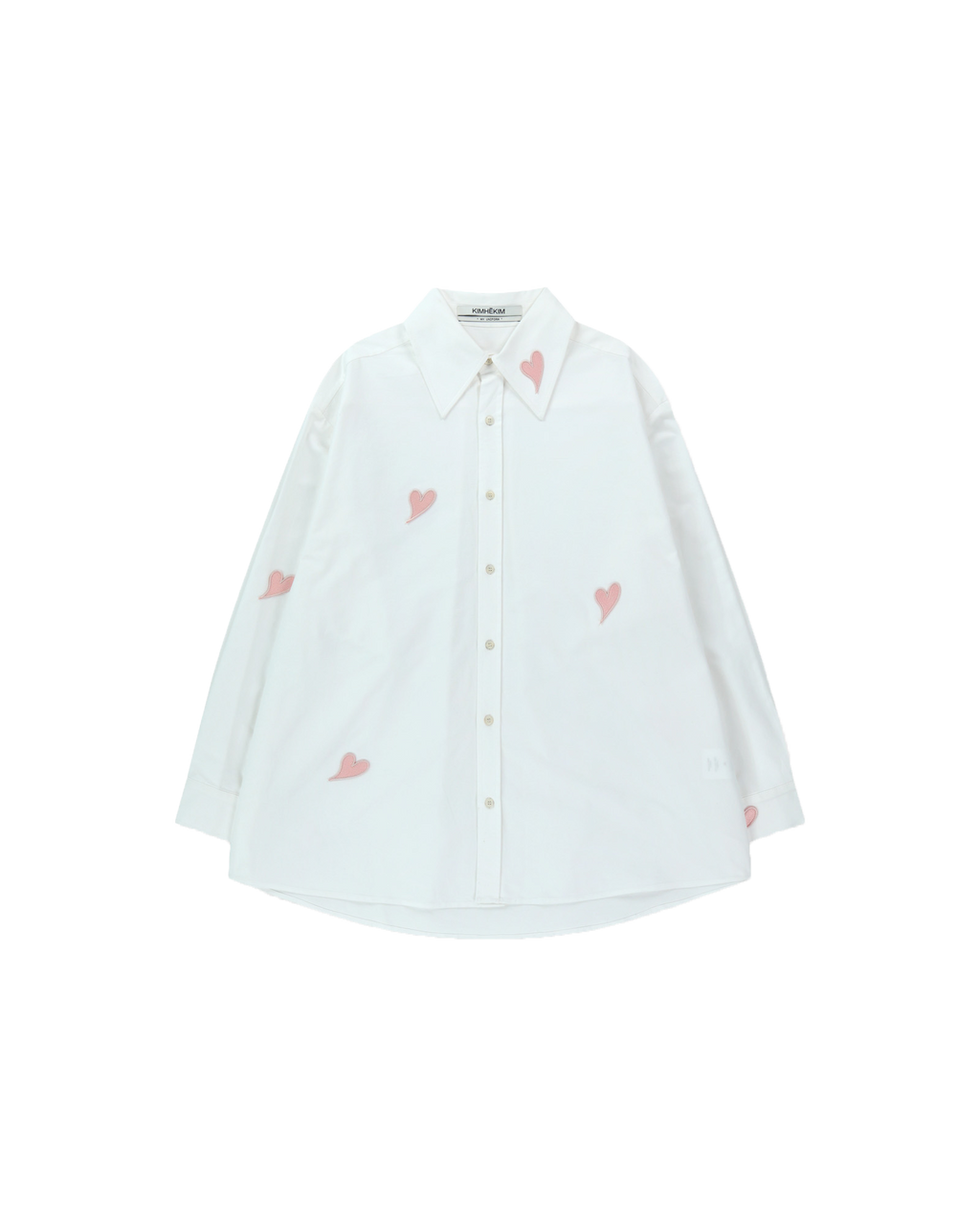 Kimhe Kim - Heart Patched Oversized Shirt (White/Pink) product image 1 | TRAB K-Fashion Australia