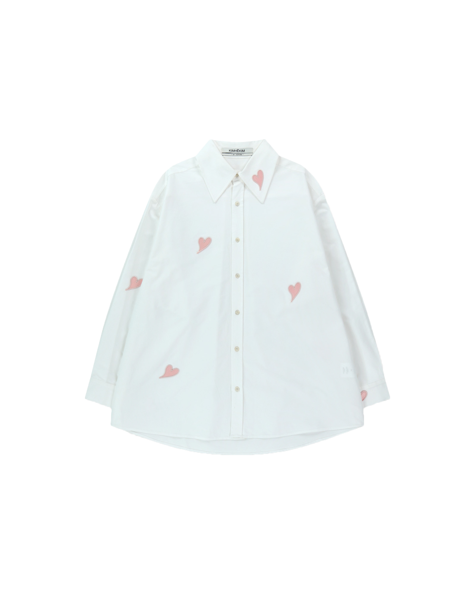 Kimhe Kim - Heart Patched Oversized Shirt (White/Pink) product image 1 | TRAB K-Fashion Australia