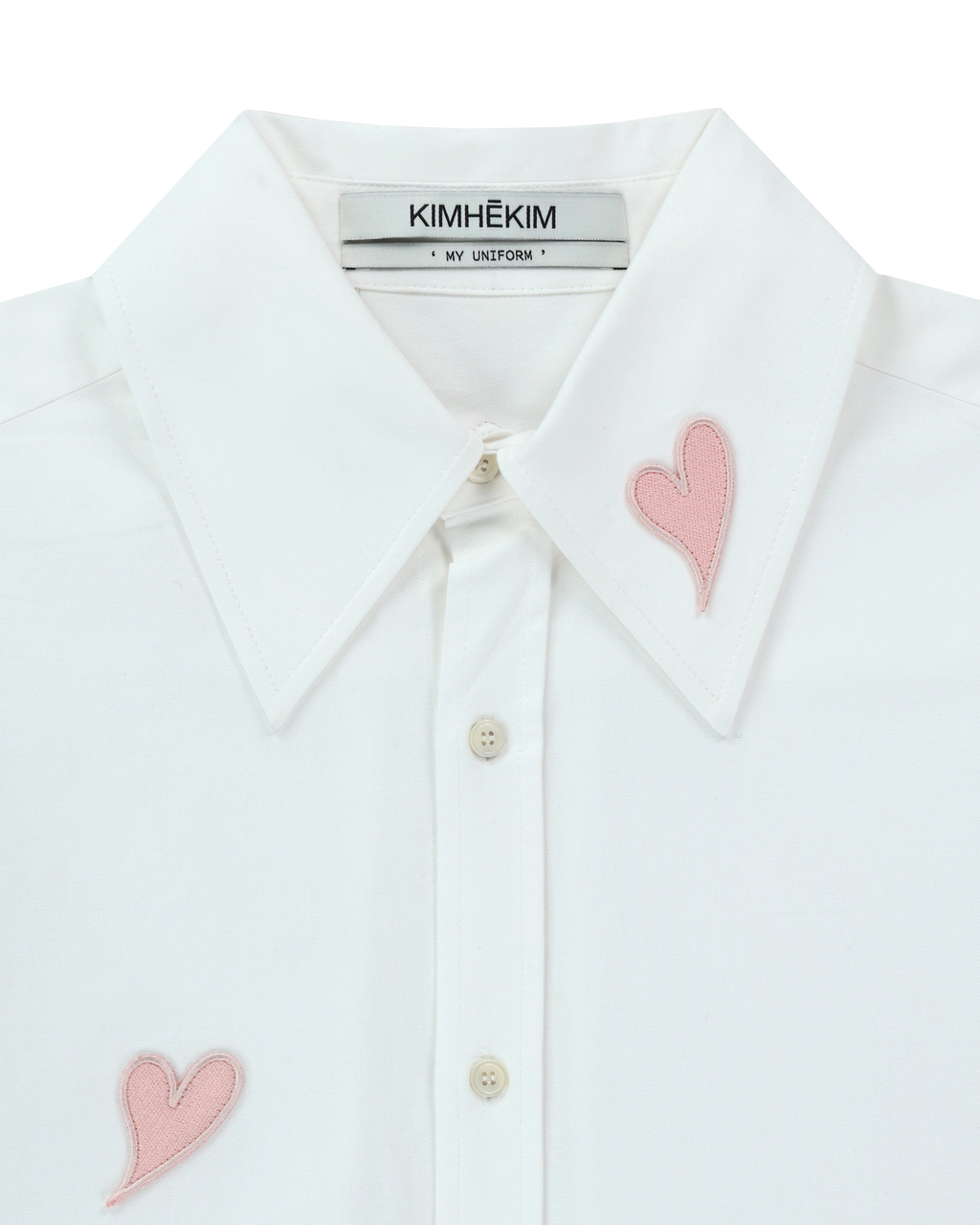 Kimhe Kim - Heart Patched Oversized Shirt (White/Pink) product image 3 | TRAB K-Fashion Australia