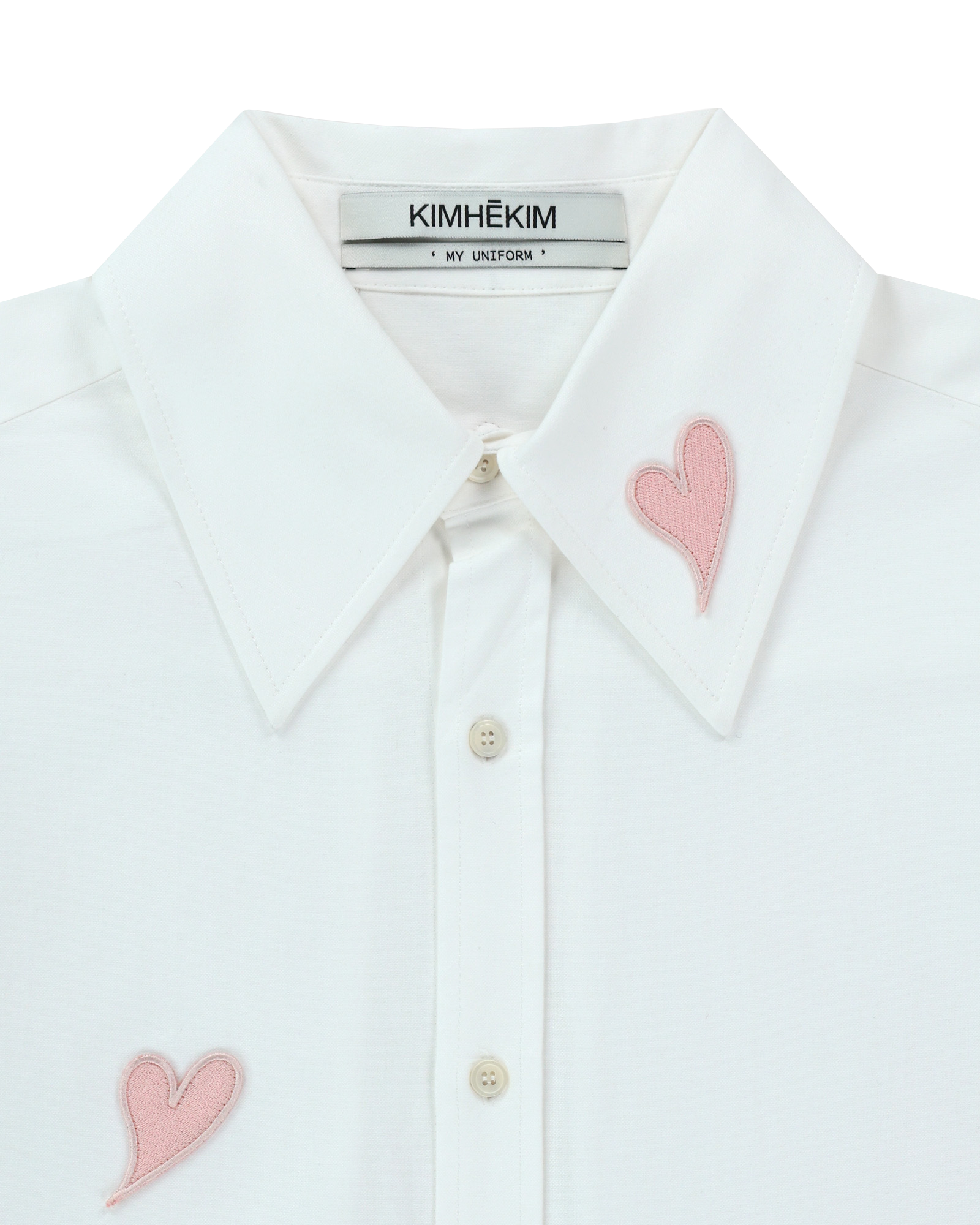 Kimhe Kim - Heart Patched Oversized Shirt (White/Pink) product image 3 | TRAB K-Fashion Australia