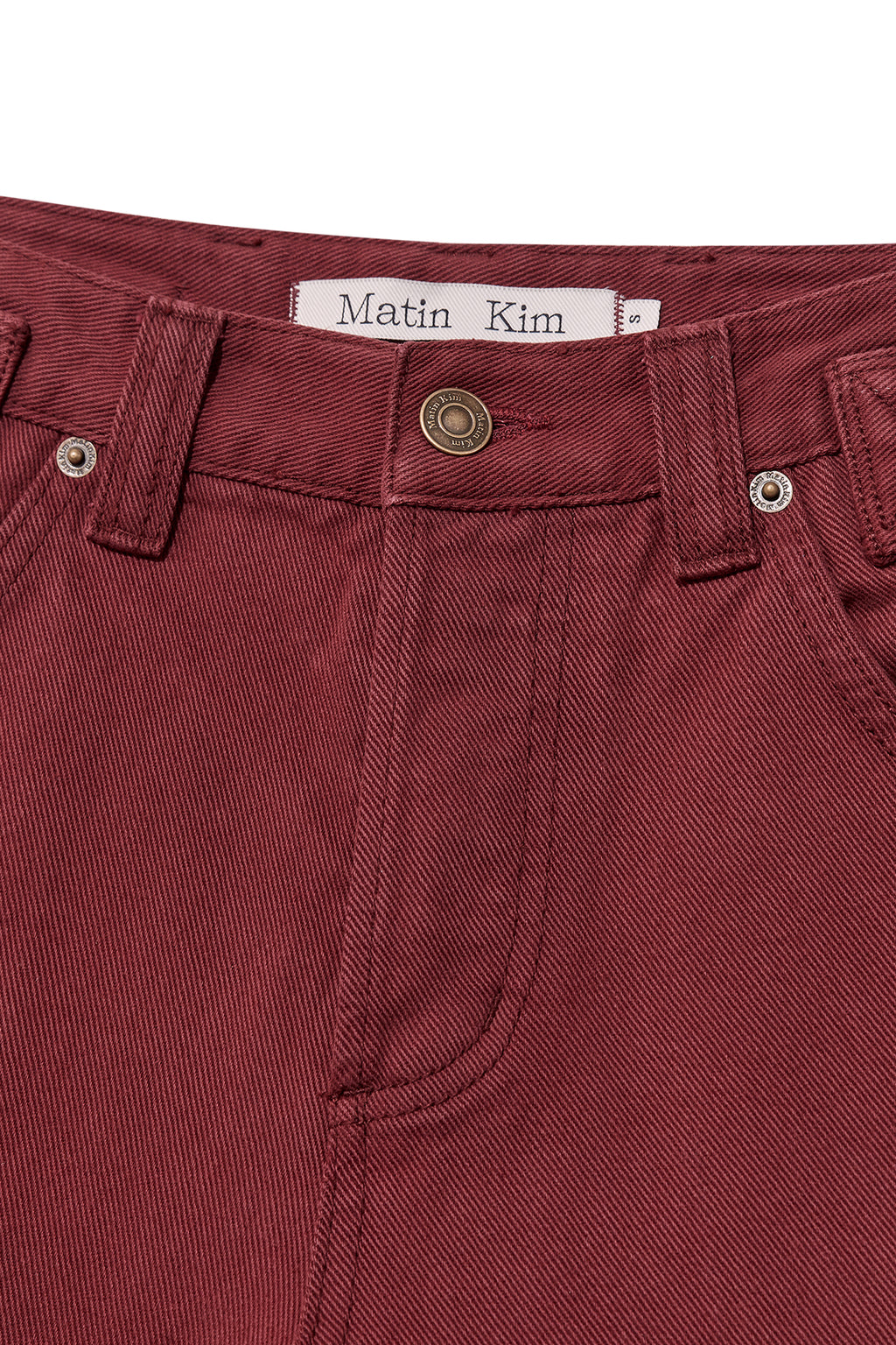 Matin Kim - Waist Buckle Curved Dying Denim Pants (Red) product image 3 | TRAB K-Fashion Australia