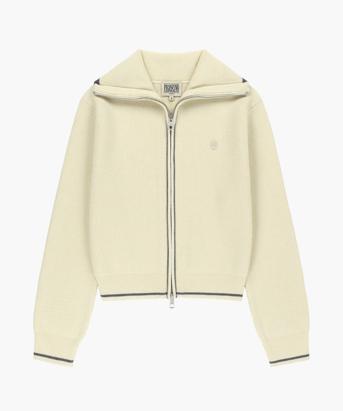 Marithe & Francois Girbaud - Big Collar Crop Zip-up Cardigan (Ivory) product image 6 | TRAB K-Fashion Australia