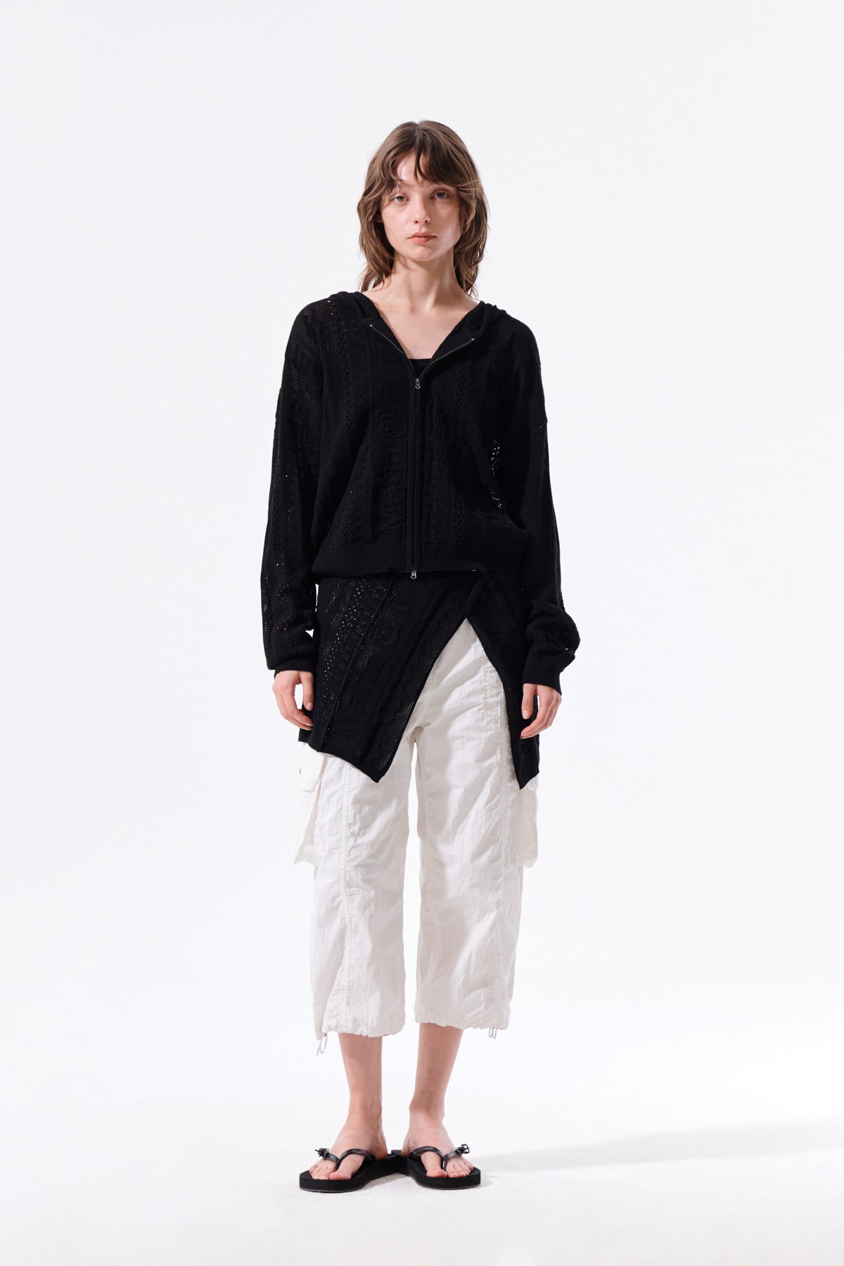 Matin Kim - Mesh Logo Knit Hoody Zip Up (Black) product image 10 | TRAB K-Fashion Australia