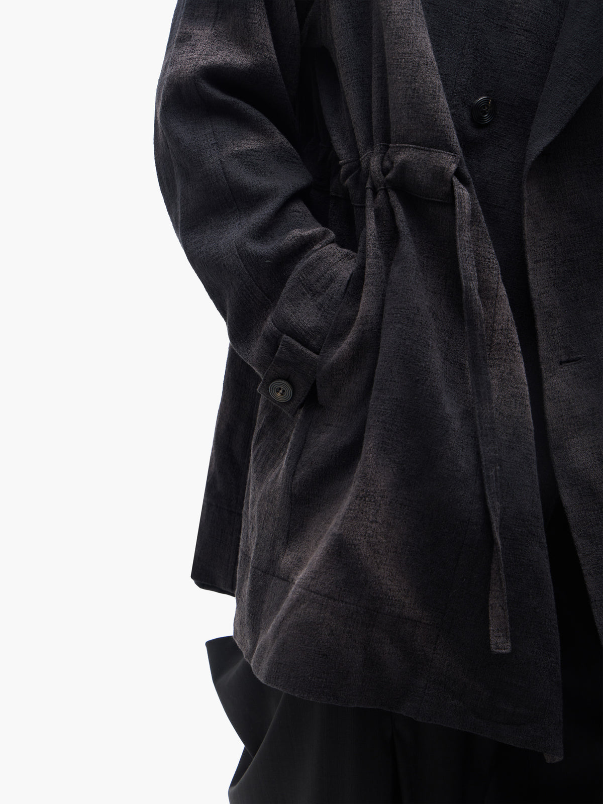 Jiyong Kim - Sun-Bleached Double-Breasted Hooded Coat (Black) product image 6 | TRAB K-Fashion Australia