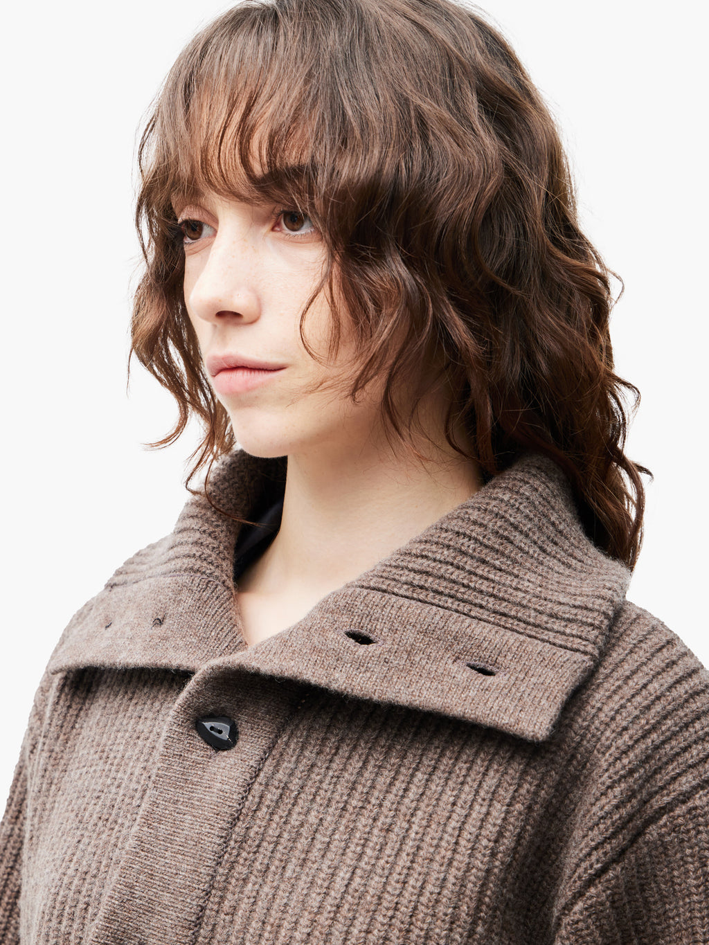 Jiyong Kim - Sun-Bleached Wide Collar Knit Cardigan (Brown) product image 6 | TRAB K-Fashion Australia