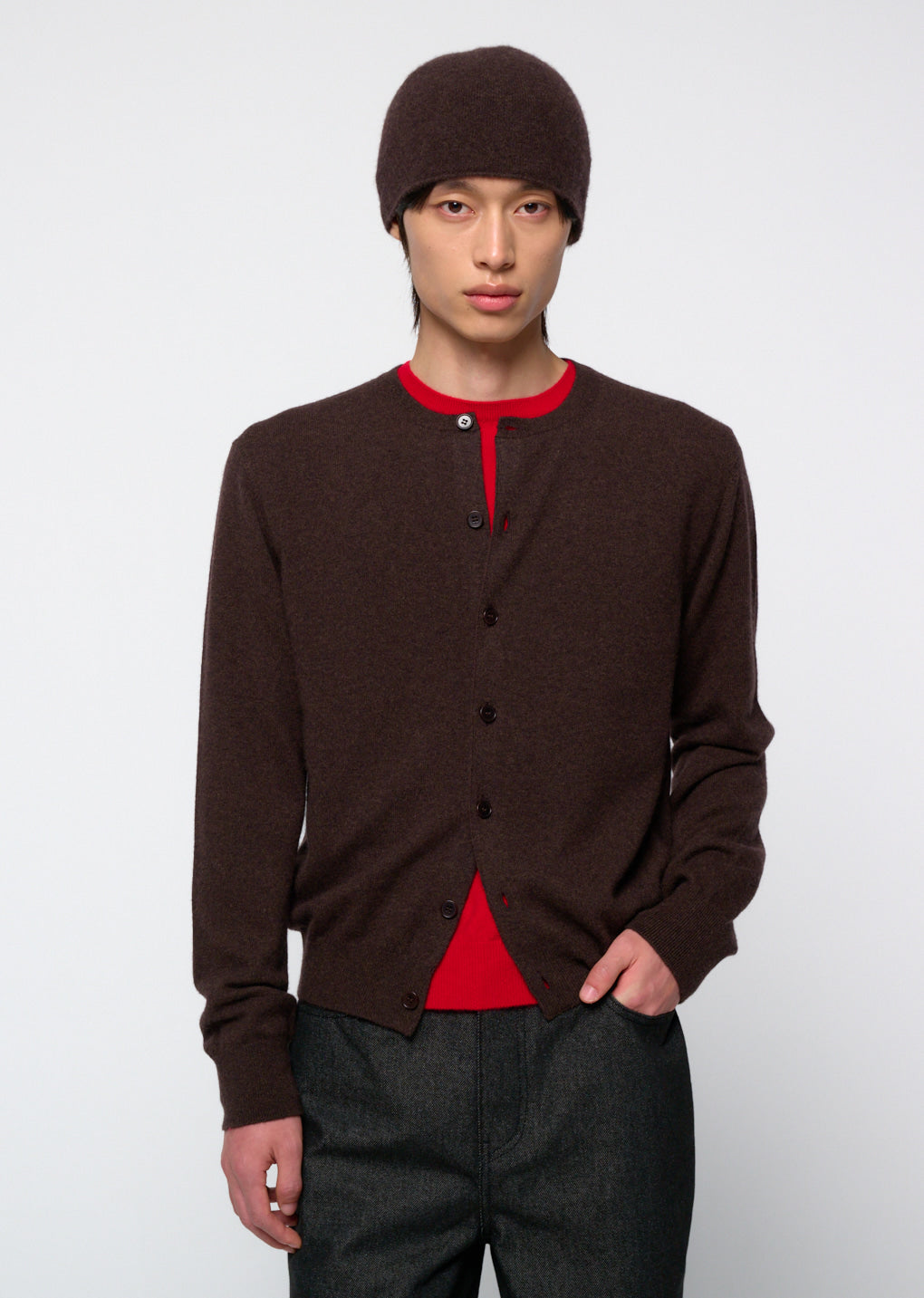 Amomento - Men's Cashmere Crewneck Cardigan (Brown) product image 5 | TRAB K-Fashion Australia