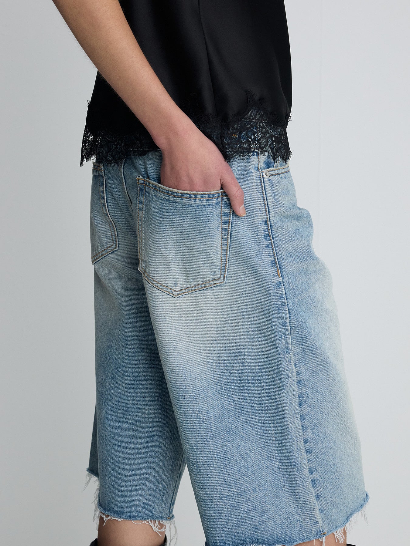 Tonywack - Raw Hem Denim Bermuda Shorts (Washed Light Blue) product image 3 | TRAB K-Fashion Australia