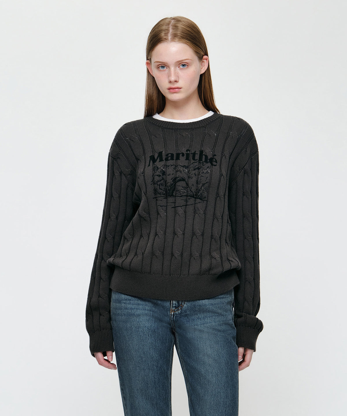 Marithe & Francois Girbaud - Graphic Cable Knit Pullover (Charcoal) product image 1 | TRAB K-Fashion Australia